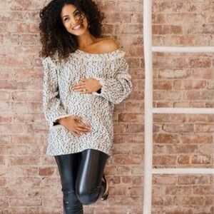 Hatch Maternity Off-White Tweed Off-the-Shoulder Sweater